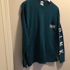 VS pink long sleeve blue t-shirt with pocket. Size medium